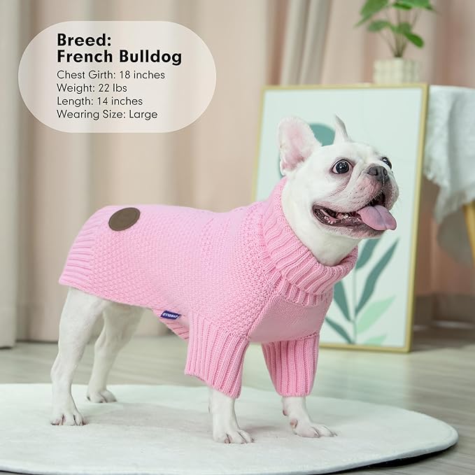 cyeollo Dog Sweater Knitwear Turtleneck Soft Knitwear Pullover Sweaters with Long Sleeves Warm Dog Clothes for Large Dogs,Pink, XXXL