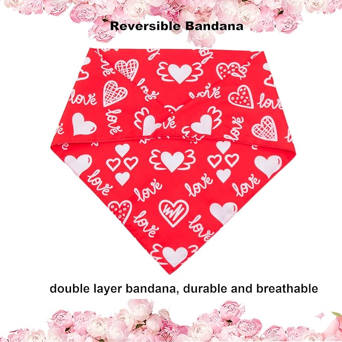 ADOGGYGO Valentine Dog Bandana, Multiple Sizes Offered, Triangle Dog Scarf Valentine Bandana for Large X-Large Dogs (X-Large)
