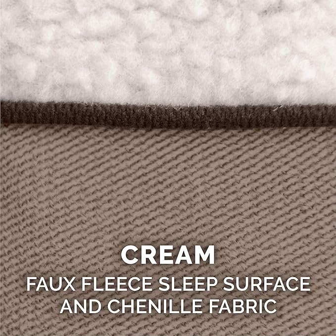 Furhaven Memory Foam Dog Bed for Large Dogs w/ Removable Bolsters & Washable Cover, For Dogs Up to 95 lbs - Sherpa & Chenille Sofa - Cream, Jumbo/XL