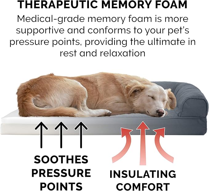 Furhaven Memory Foam Dog Bed for Large/Medium Dogs w/ Removable Bolsters & Washable Cover, For Dogs Up to 55 lbs - Quilted Sofa - Iron Gray, Large