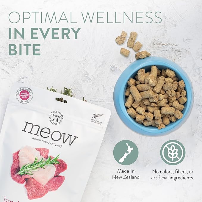 The New Zealand Natural Pet Food Co. Meow Freeze Dried Cat Food - Beef & Hoki Recipe, High Protein Treats, Meals & Toppers, Dry Cat Food, 9.9 oz