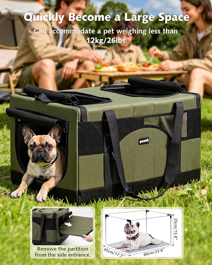 Pecute Cat Carrier for 2 Cats,Collapsible Soft Cat Carrier for Small to Medium Cat,can Hold 20lbs+ for Two Kitty Puppy,Stable and Secure Framework Design,Extra Large Dog Carrier for Travel,Green