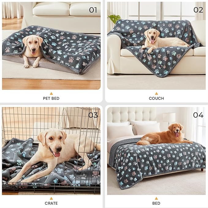 Luciphia Waterproof Pet Blankets for Couch Sofa Bed Cover Liquid Pee Proof Washable Soft Fluffy Large Dog Blanket Reversible Furniture Protection Grey Paw Thicken Large（65" x 57"）