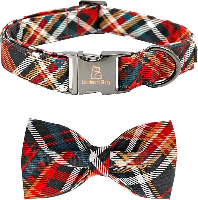 Lionheart glory Christmas Dog Bow Collar Plaid Bow Dog Collar Girl or Boy Dog Bow Tie Collar Pet Gift Adjustable Dog Collar for Large Dog