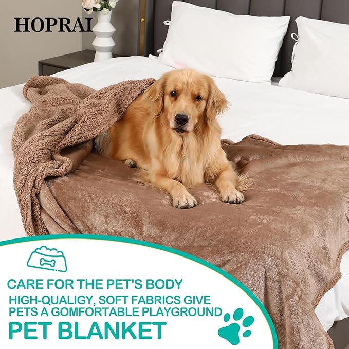 Waterproof Pet Blanket for Medium Large Dogs Washable Fluffy Thick Jacquard Shag Fleece Warm Sherpa Pet Blanket Cats Puppy Couch Protection (Light Coffee L57*65inches)