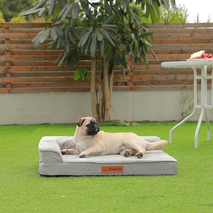 Orthopedic Dog Bed Medium Size Dog, 30x20x6 Inches Memory Foam Pet Bed for Small and Medium Dogs, Washable Removable Cover, Nonskid Bottom, Waterproof, Light Grey