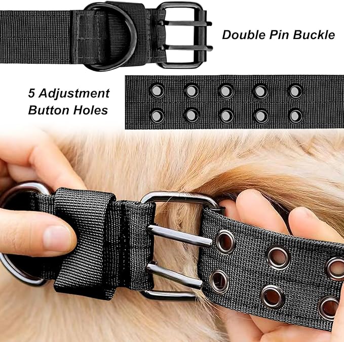 JSXD Tactical Dog Collar,Military Grade Nylon with Soft Padded Lining,1.5 inch Wide,Metal Buckle with 5 Adjustable Points,Heavy Duty Dog Collar for Medium Large Dogs (Black, X-Large)