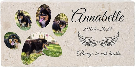 Personalized Pet Memorial with Keepsake Photo on Limestone - Headstones, Garden Stones, and Grave Markers for Dogs - Dog Memorial Stone, Pet Memorial Gifts - 12”x 6”x1.25" D (C. Annabelle Design)