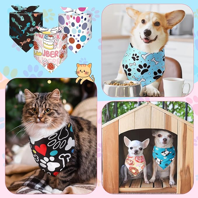 Amylove 120 Pcs Christmas Dog Bandanas Bulk Thanksgiving Day Holiday Triangle Dog Pack Puppy Kerchief Bandana Adjustable Pet Scarf for Pet Cat Costume Accessories Decor(Cartoon)