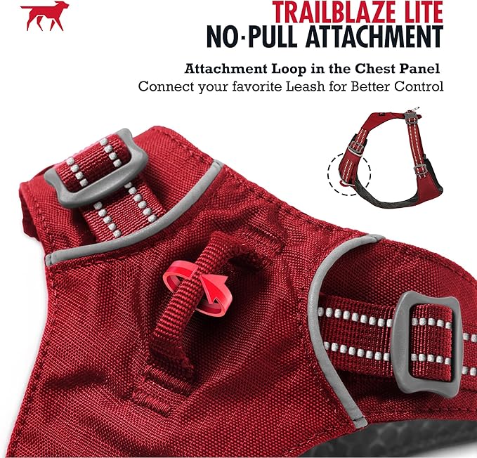 Tuff Pupper All-Day Wear Dog Harness | for Walking, Trail Running, Hiking | Front & Back Leash Clips | Reflective Trim | Easy On/Off Buckles | Lightweight Breathable | No Pull Design (XS, Red)
