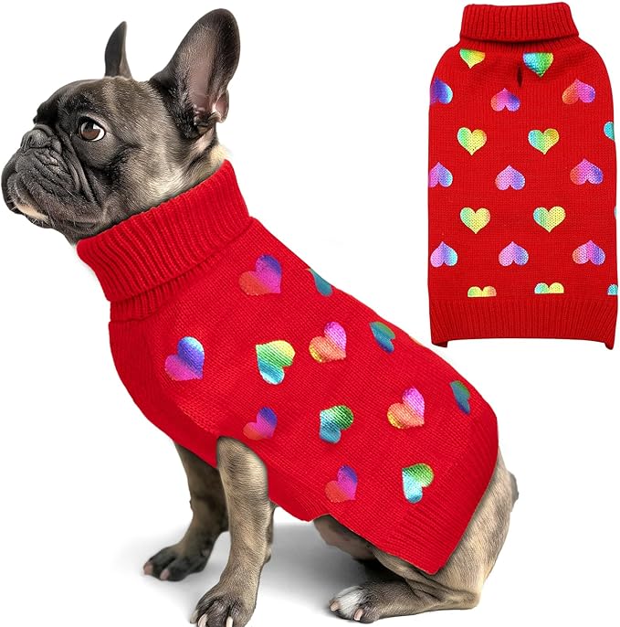 KYEESE Dog Sweaters Colorful Radiant Printing Love Design with Leash Hole Pet Sweater Pet Clothes,XL