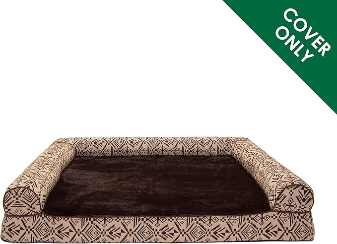 Furhaven Replacement Dog Bed Cover Plush & Southwest Kilim Décor Sofa-Style, Machine Washable - Desert Brown, Medium