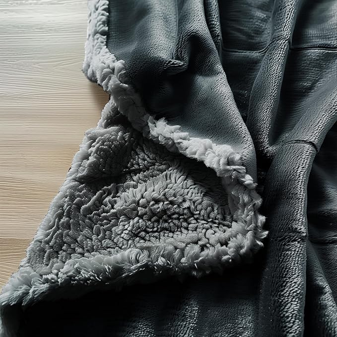 Waterproof King Size Blanket - Sherpa Fleece Reversible Throw, Soft Warm Leak-Proof Bed & Couch Protector for Kids, Pets & Everyday Spills(Charcoal Grey/Silver Grey, King 90x108)