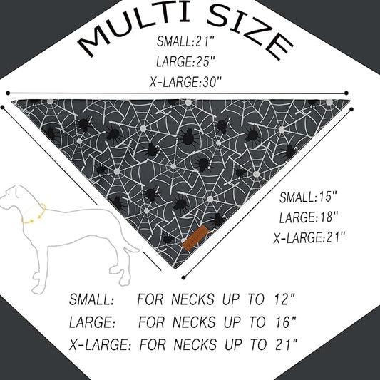 Realeaf Halloween Dog Bandanas 2 Pack, Spider Web Ghosts Bibs, Triangle Reversible Fall Pet Scarf, Premium Durable Fabric, Adjustable Fit (Halloween, Large)