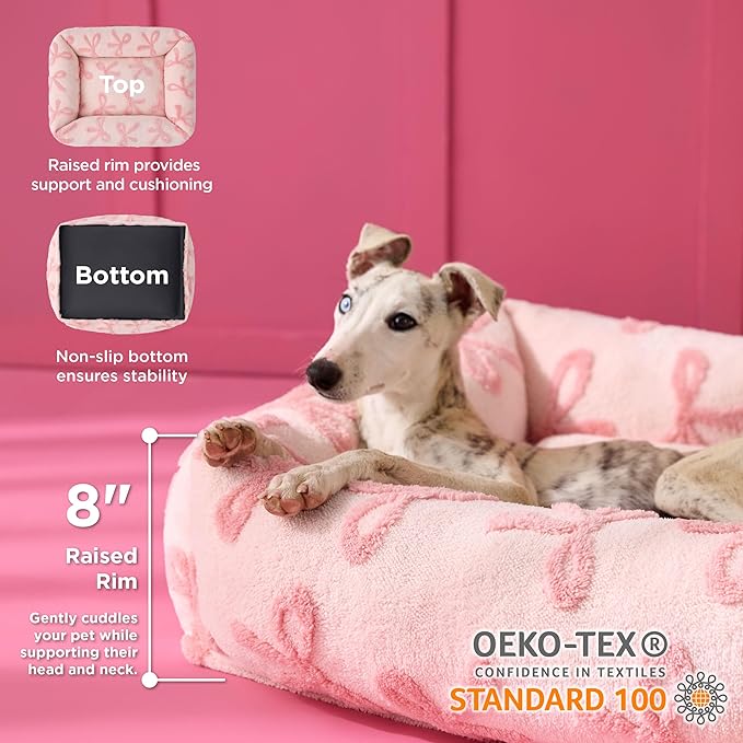 LE SURE Cute Dog Bed for Medium Dogs - Washable Pet Beds,Cozy Rectangle Orthopedic Sofa with Jacquard Shaggy Plush & Anti Slip Bottom,30x24x8inches