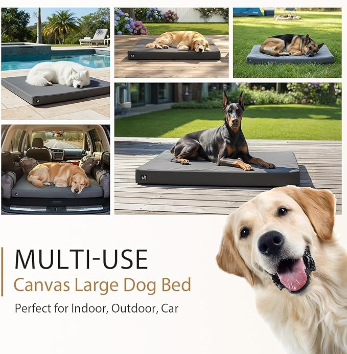 Sytopia 42 Inch Canvas Orthopedic Dog Bed for Large and Medium Dogs, Outdoor and Indoor Pet Bed, Waterproof & Washable Removable Cover, Non‑Slip Bottom, Supports up to 100 lbs, Dark Gray