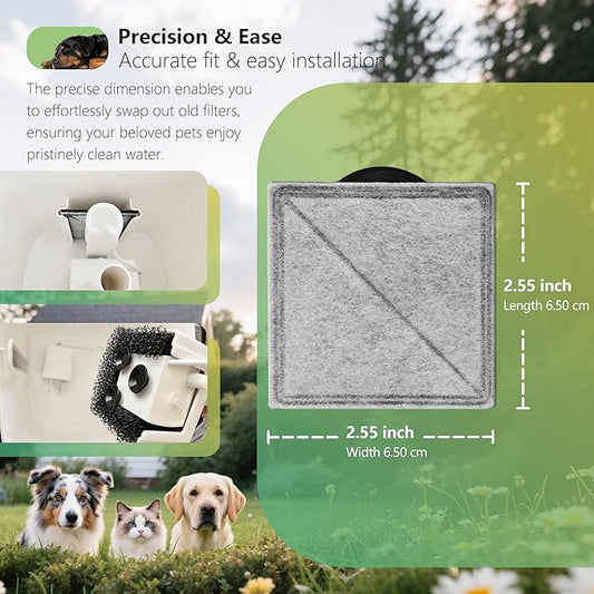Cat Water Fountain Replacement Charcoal Filter Square Compatible with Petsafe Premier, Ion-X, Outlast Pumpless & Viva Pet Water Fountain, Carbon Filters for Cat and Dog Indoor (BLACK, 12 PACK)