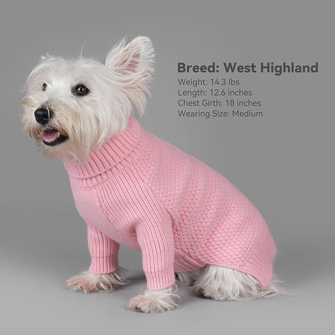 cyeollo Small Dog Sweater with Long Sleeves Warm Turtleneck Knitwear Dog Clothes Puppy Sweaters for Small Dogs,Pink, S