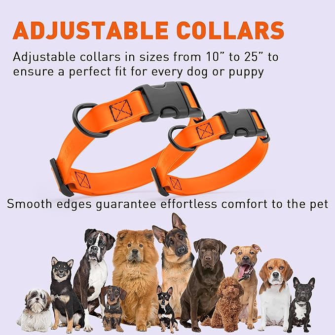 Dogline Durable Biothane Waterproof Collar for Dogs - Odor-Resistant Coated Webbing, Quick-Release Design, Comfortable Adjustable Fit, 5/8" W by 10-14" L, Hunter Orange