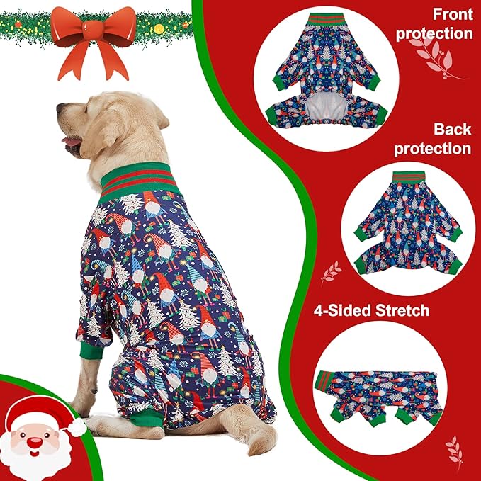 LovinPet Large Dog Christmas Pajamas - Christmas Outfit Xmas Holiday Costume for Dogs, Lightweight Pullover, A Gnome to FA La Navy Prints Large Dog PJ's Pitbull Clothes, 2XL