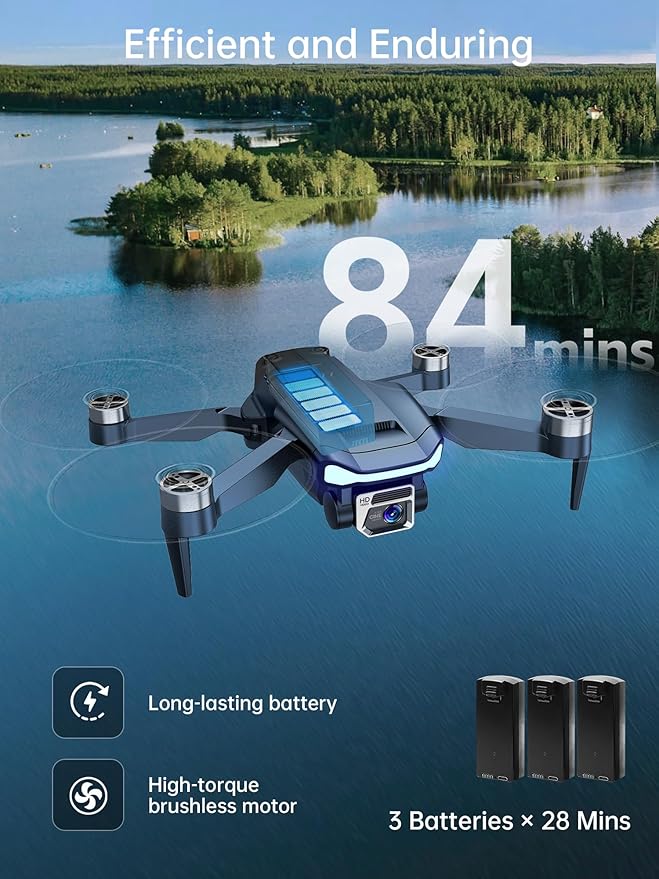 CHUBORY A77 Brushless Motor Drone with Camera for Adults 4K HD, 2650 FT Long-Distance Control, 84 Min Flight Duration, WiFi FPV Quadcopter, Auto Hover, Follow Me Function, 3 Batteries for Beginners