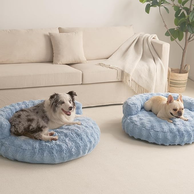 EHEYCIGA Extra Small Dog Bed and Cat Couch for Puppy and Kitten - Fluffy Faux Rabbit Fur Pet Sofa with Washable Removable Cover, Waterproof and Non-Slip, 20 Inch, Baby Blue