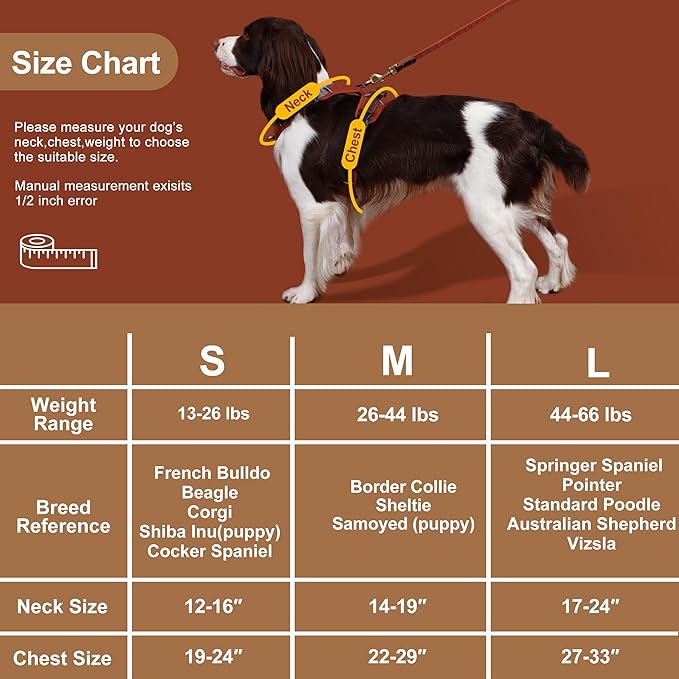 No Pull Dog Harness Medium Sized Dog,Stylish PU Leather Vest with Easy Control Handle,No Choke Front Clip with 2 Metal Leash Clips,Reflective & Adjustable for Walking,Red,Chest 27-33"