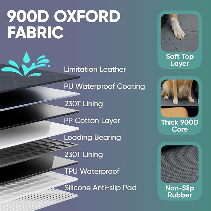 Hard Bottom Dog Car Seat Cover for Back Seat, 900D Oxford Waterproof Pet Seat Extender Supports 400lbs, Car Seat Protector and Hammock for Dogs, Compatible with Car, SUV, Truck