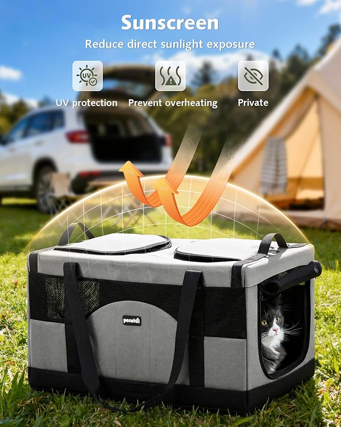 Pecute Cat Carrier for 2 Cats,Collapsible Soft Cat Carrier for Small to Medium Cat,can Hold 20lbs+ for Two Kitty Puppy,Stable and Secure Framework Design,Extra Large Dog Carrier for Travel,Gray
