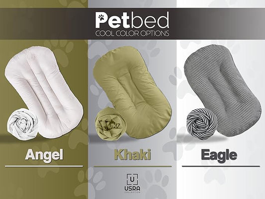 USRA 100% Cotton Orthopedic Pet Bed Gift Set with 2 Covers 28"x20" Dog Cat Recovery Pillow Hypoallergenic Natural Oeko-TEX Certified Comfy Kennel Pillow - Green Blue Colors