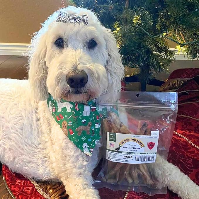 Beef Tendons for Dogs Made in USA. 6-10 Inch Grass Fed Farm-Raised American Beef Dog Treats. All Natural Dog Dental Chews. Grain Free Odor-Free Chews 8 Ounce