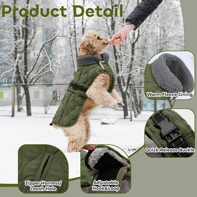 Dog Coat Winter, Waterproof Quilted Dog Jacket for Cold Weather, Reflective Adjustable Puppy Winter Coat, Warm Turtle-Neck Pet Fleece Snow Jacket for XX-Large Dogs, NewGreen XXL