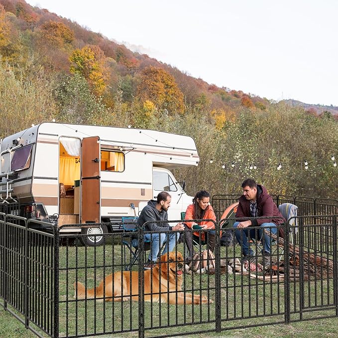 Dog Fence Outdoor 24 Piece Panels 40" Height, Square Steel Pipe with Reinforced Crossbars, Anti-Rust Heavy Duty Dog Playpen with Doors Portable for Yard RV Camping, Total 54FT, 227 Sq.ft, Snowy Black