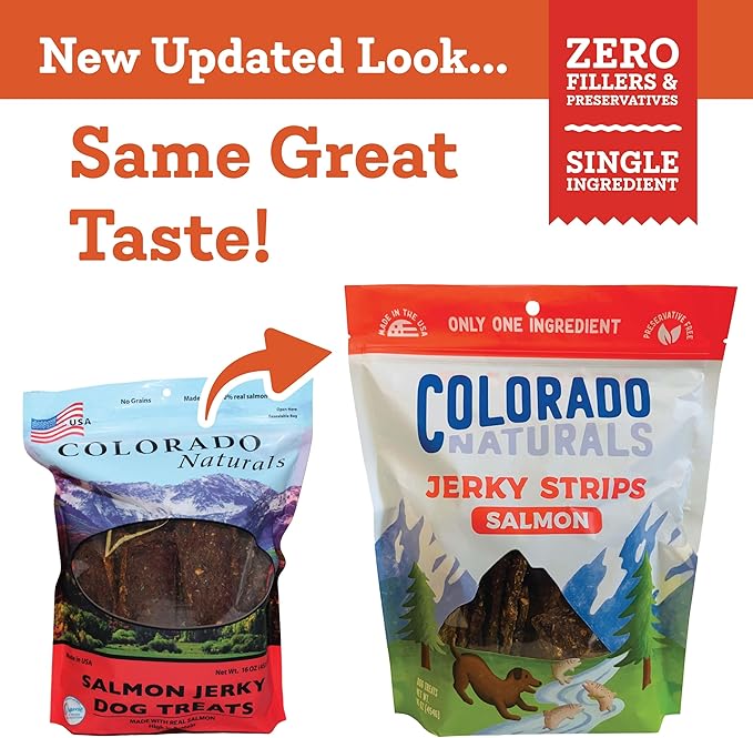 Colorado Naturals Salmon Jerky Strips Dog Treats, 16 oz – All-Natural, Made in USA, No Fillers or Preservatives – Wild Alaskan Caught, Rich with Omega-3