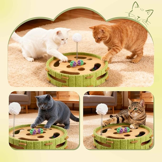 GLIDESMOOTH Interactive Cat Toy Puzzle Toys for Indoor, Felt Maze Box, Cat Toys, Mental Stimulation and Entertainment, Circle, Green, 1 Set