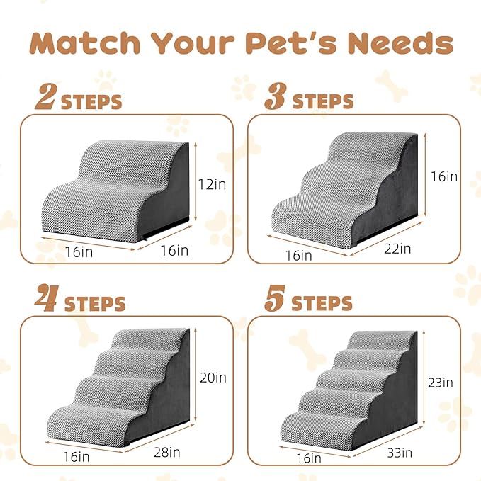 Makigued Dog Stairs for Small Dogs and Cats, 20" H 4 Steps Pet Steps Ramp for High Bed, Couch, Sofa, Waterproof Pet Stairs with Removable Washable Cover, Non-Slip Bottom, Light Gray