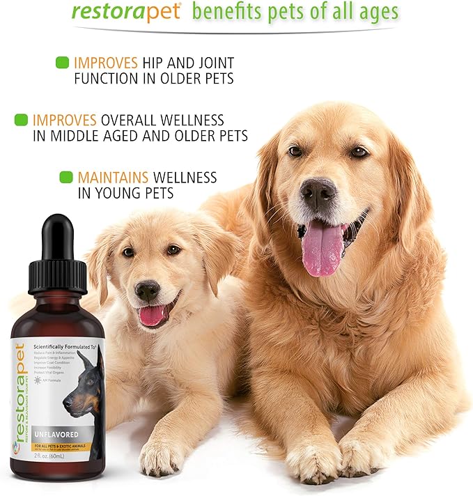 RestoraPet 1-Pack Dog & Cat Unflavored Liquid Multivitamin | Dog Arthritis Pain Relief | Hip&Joint Vitamins for Dogs | Anti Inflammatory Supplement for Dogs & Cats | Organic & Non-GMO, Vet Approved