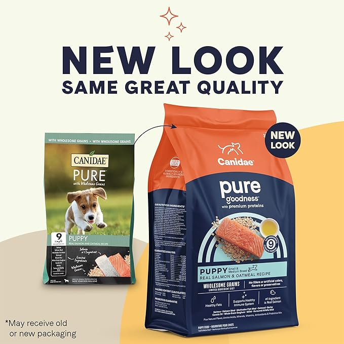 CANIDAE Pure Farm to Bowl Wild-Caught Salmon & Oatmeal, Puppy, Dog Food, 4lb