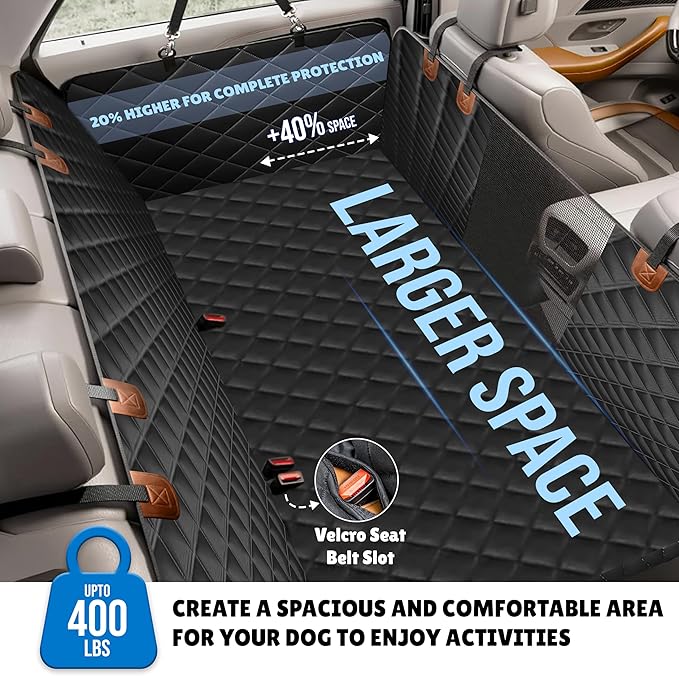 EcoNour Hard Bottom Back Seat Extender for Dogs | Holds 400 Lbs Fits Sedan, SUV and Truck | Waterproof Backseat Cover for Dogs in Car | Seat Protector for Dog | Car Dog Hammock Cradle - 51x63 inches