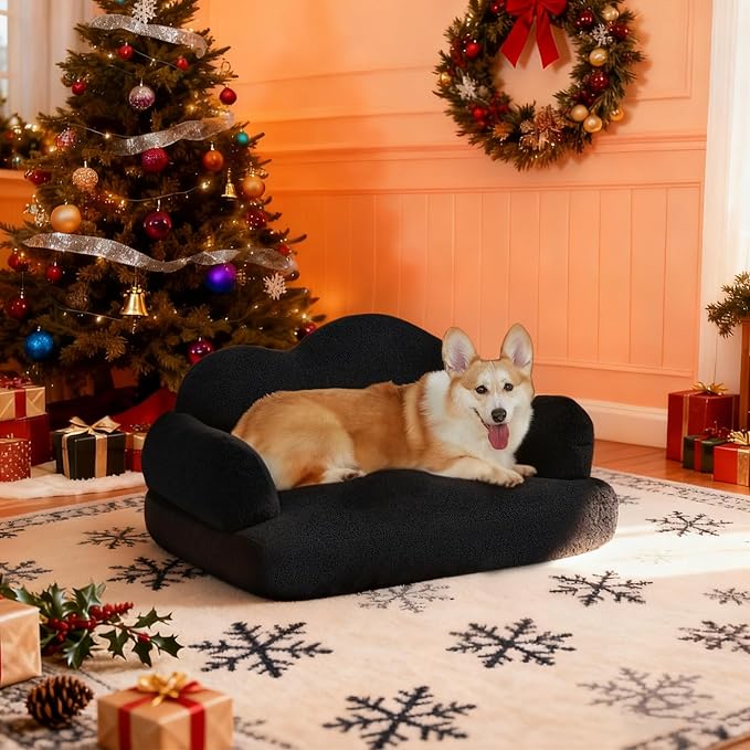 Lovupet Dog Sofa Couch for Medium Breed, Soft Full Foam Dog Couch Bed with Anti-Slip Bottom, PS695 (Black)