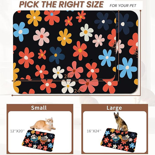 Abstract Groovy Flower Dog Food Mat for Floors,Absorbent Pet Food and Water Bowl Mats,Non-Slip Pet Feeding Mat,Pet Supplies 12" x 20"