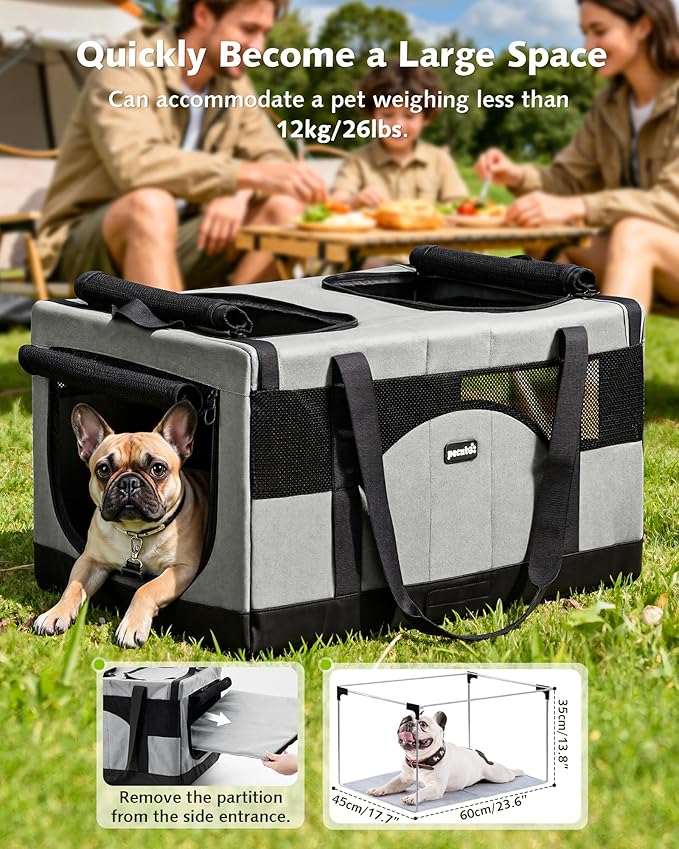 Pecute Cat Carrier for 2 Cats,Collapsible Soft Cat Carrier for Small to Medium Cat,can Hold 20lbs+ for Two Kitty Puppy,Stable and Secure Framework Design,Extra Large Dog Carrier for Travel,Gray