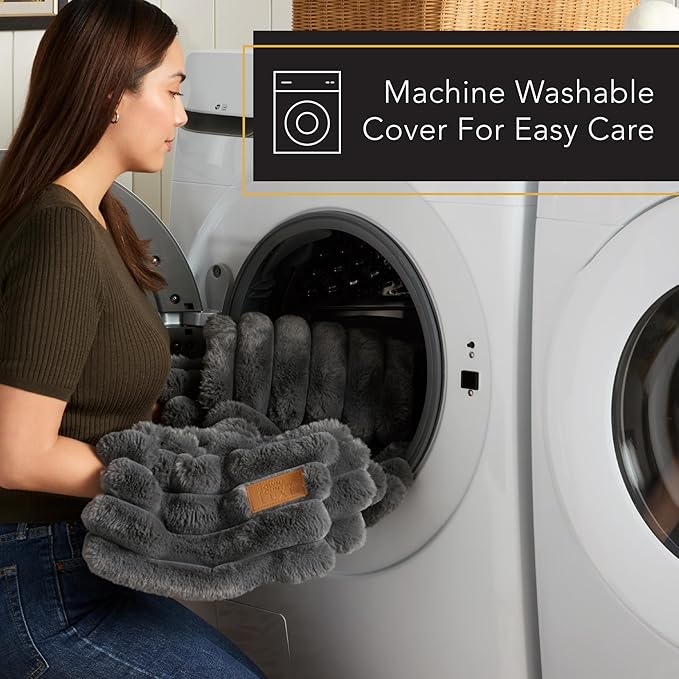 TOWN & COUNTRY LUXE CuddleTown Ribbed Bubble Stripe Pillow Crate Mat Pet Bed, Machine Washable Cover, Soft & Calming, Non-Slip Bottom, Dark Grey, Large 42"x28"x3"