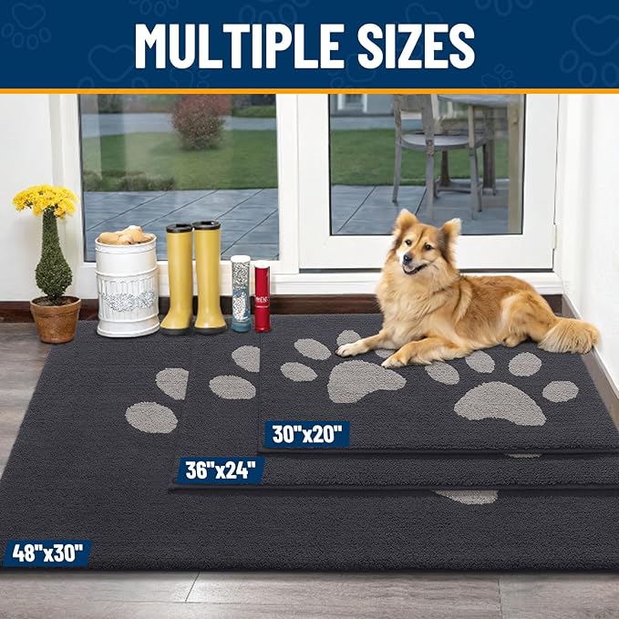 Smiry Dog Door Mat for Muddy Paws 40x32, Dirt Trapper Non Slip Washable Indoor Doormats, Absorbent Entryway Carpet for Inside Floor, Dark Grey