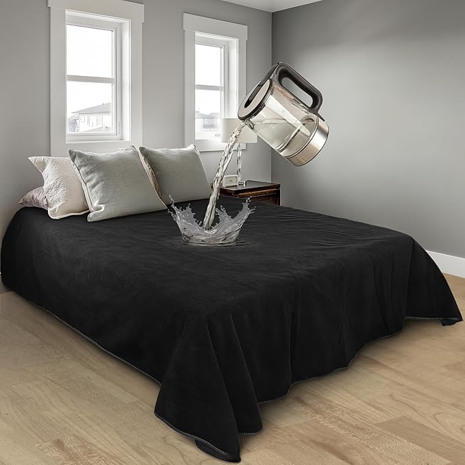 Catalonia Waterproof Blanket for Bed Intimacy, Reversible Fleece Bed Sofa Cover, Washable Liquid Proof Furniture Protector, Black