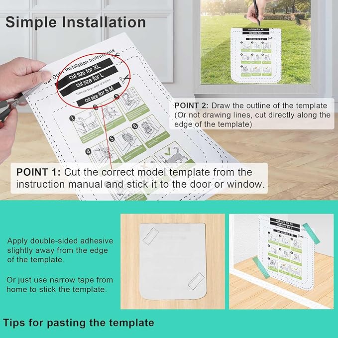 Safety Pet Door with 4 Way Lock, Weatherproof Cat Flap for Sliding Door, and Wall(X-Large, 11 * 9.8 * 0.78in)