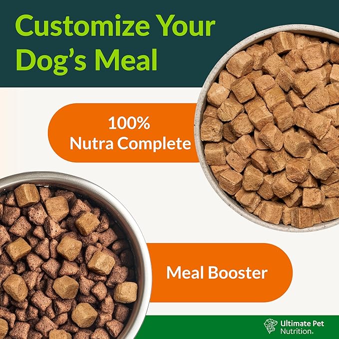 ULTIMATE PET NUTRITION Nutra Complete Bone Broth Infusions, 100% Freeze Dried Raw Veterinarian Formulated Dog Food with Antioxidants Prebiotics and Amino Acids (1 Pound, Bone Broth Duck)