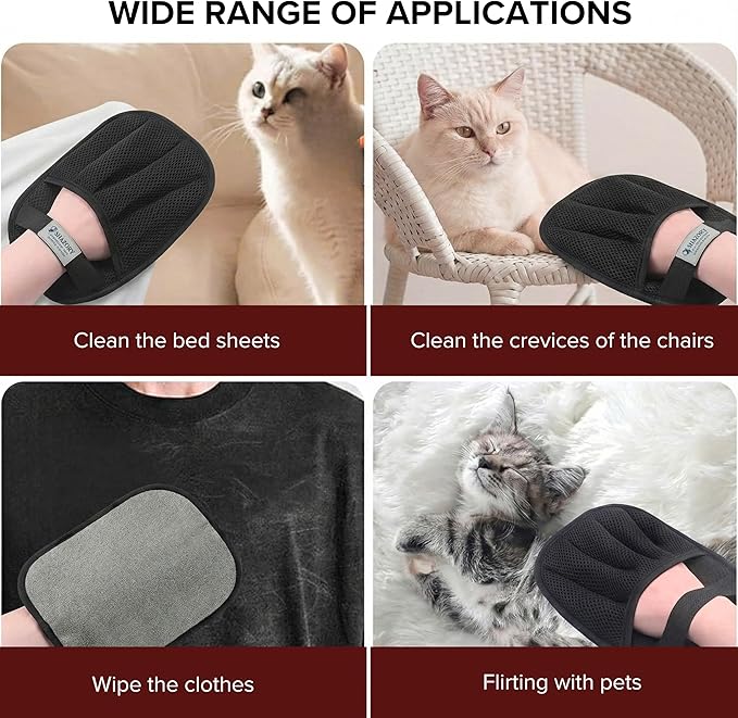 SHAZORY 2 Pack Electrostatic Pet Hair Removal Gloves – Lint Cleaning Mitts for Cats & Dogs, Reusable Pet Hair Remover Glove for Furniture Couch Carpet & Car, Grooming & De-Shedding Glove for Pet Hair