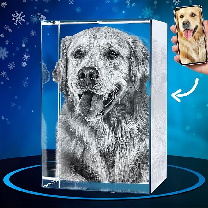 ArtPix 3D Crystal Photo, Christmas Personalized Gifts for Women, Wife, Her, Him, Men, Husband, Grandma, Great Xmas Customized Gift with Your Own Photo, Custom Glass 3D Laser Etched Picture Wedding