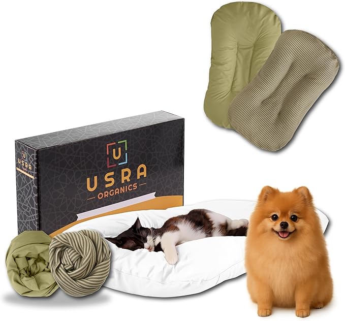 USRA 100% Cotton Orthopedic Pet Bed Gift Set with 2 Covers 28"x20" Dog Cat Recovery Pillow Hypoallergenic Natural Oeko-TEX Certified